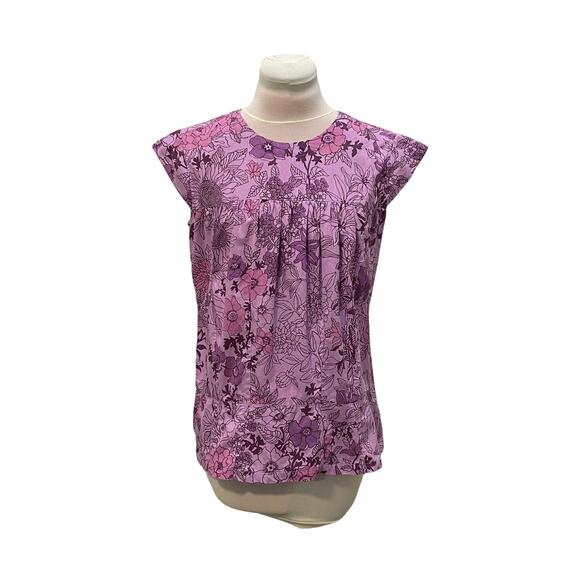 GO FISH Lavender Purple Tropical Floral Top SMALL Handmade 100% Cotton Boho - Picture 1 of 5